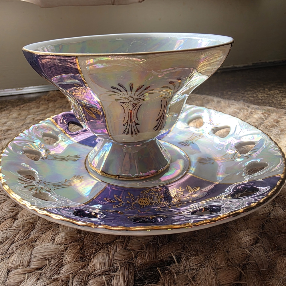 Iridescent Lustre Tea Cup And Saucer Plate
